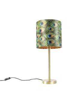 Stolni lampy Botanická stolní lampa mosaz s pávím odstínem 25 cm - Simplo