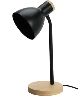 Lampičky Kovová stolní lampa s dřevěným podstavcem Solano černá, 14 x 36 cm