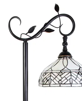 Svítidla Bílá stojací Tiffany lampa kamínky a ornamenty - 36*25*152 cm E27/max 1*60W Clayre & Eef 5LL-6245