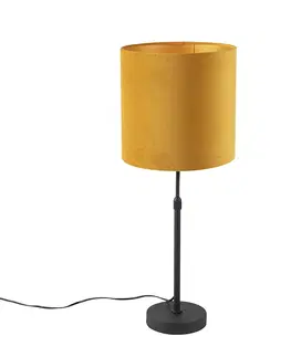 Stolni lampy Stolní lampa černá se sametovým odstínem žlutá se zlatem 25 cm - Parte
