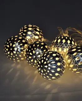 Vánoční dekorace Solight Světelný LED řetěz s 10 stříbrnými koulemi, 1 m, studená bílá