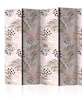 Paravány Paraván Pink Palm Leaves Dekorhome 135x172 cm (3-dílný)