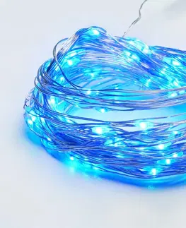 LED řetězy ACA Lighting 100 LED dekorační řetěz, modrá, stříbrný měďený kabel, 220-240V + 8 funkcí, IP44, 10m+3m, 600mA X01100612