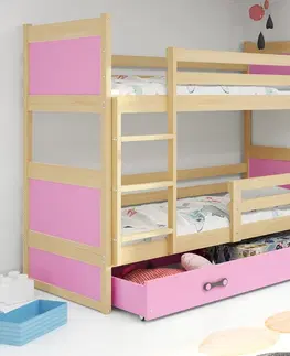 Postele BMS Dětská patrová postel RICO | borovice 90 x 200 cm Barva: Růžová