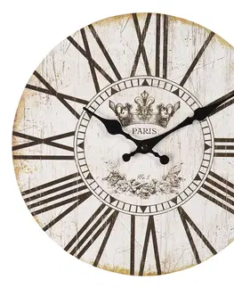 Hodiny Vintage nástěnné hodiny s římskými číslicemi Paris – Ø 30*3 cm / 1*AA Clayre & Eef 6KL0608