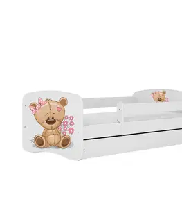 Dětské postýlky Kocot kids Dětská postel Babydreams méďa s kytičkami bílá, varianta 80x160, se šuplíky, s matrací