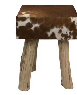 Stoličky Dřevěná stolička s koženým sedákem Cowny - 30*30*45cm Mars & More OMKKVRB