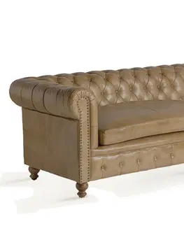 Luxusní a designové sedačky Estila Luxusní chesterfield sedačka Talbot s prošívanou opěrkou a světlým hnědým potahem z pravé kůže 268 cm