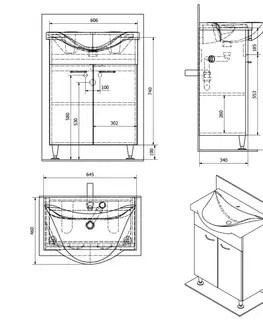 Koupelnový nábytek AQUALINE KERAMIA FRESH umyvadlová skříňka 60,6x74x34 cm, bílá 50063A
