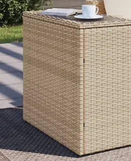 Zahradní stolky Zahradní stolek skleněná deska béžový 58x27,5x55 cm polyratan