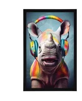 Párty zvířata se sluchátky Plakát nosorožec se sluchátky