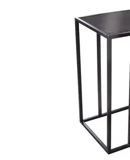 Luxusní a designové příruční stolky Estila Industriální černý příruční stolek Industria Marble s vrchní deskou s mramorovým designem v antracitovém odstínu 63 cm