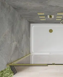 Sprchové vaničky MEXEN/S Omega sprchový kout posuvný 110x100 cm, sklo transparent, zlatá + vanička 825-110-100-50-00-4010