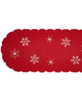 Ubrusy Forbyt Vánoční ubrus Vločky červená, 40 x 90 cm