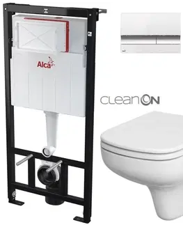 WC sedátka ALCADRAIN Sádromodul předstěnový instalační systém s bílým/ chrom tlačítkem M1720-1 + WC CERSANIT CLEANON COLOUR + SEDÁTKO AM101/1120 M1720-1 CN1