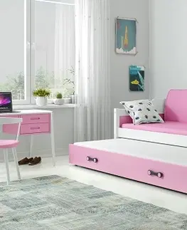 Postele BMS Dětská postel s přistýlkou DAWID | bílá 80 x 190 cm Barva: Růžová