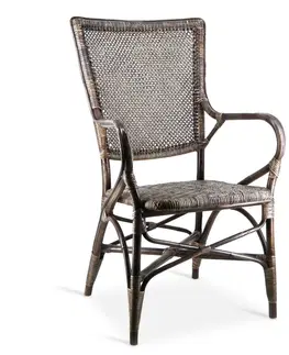 Luxusní jídelní židle Estila Venkovská stylová židle Rattan z přírodního ratanového dřeva v šedé barvě s područkami 100cm