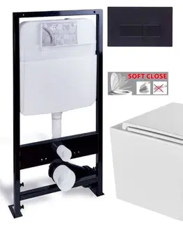 Záchody PRIM předstěnový instalační systém s černým tlačítkem  20/0044+ WC INVENA FLORINA WITH SOFT, včetně soft/close sedátka PRIM_20/0026 44 FL1