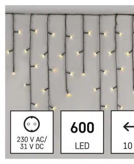 Vánoční řetězy a lamety EMOS LED vánoční rampouchy Rasta s programy 10 m teplá bílá