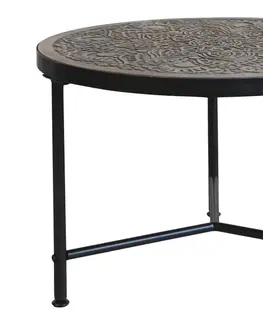 Konferenční stolky Kovový konferenční stůl s dřevěnou deskou s ornamenty Coffee - Ø 60*41cm Chic Antique 40028900 (40289-00)
