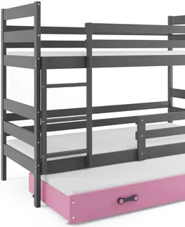 Postele BMS Dětská patrová postel ERYK 3 s přistýlkou | šedá Barva: Šedá / růžová, Rozměr: 200 x 90 cm