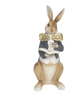 Velikonoční dekorace Velikonoční dekorační soška králíka s knížkou - 15*13*40 cm Clayre & Eef 6PR3159