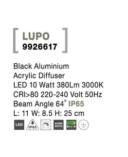 LED venkovní nástěnná svítidla NOVA LUCE venkovní nástěnné svítidlo LUPO černý hliník akrylový difuzor LED 10W 3000K 220-240V 64st. IP65 9926617
