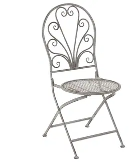 Zahradní sestavy Kovová greige skládací židle se srdíčkovými ornamenty Heartina - 42*52*93 cm J-Line by Jolipa 20372