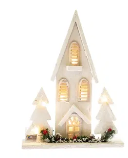 Vánoční dekorace Dřevěný LED domeček Christmas cottage bílá, 36 x 27 x 7 cm