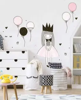 Samolepky na zeď Samolepky na zeď pro holčičky - Princezna s balónky