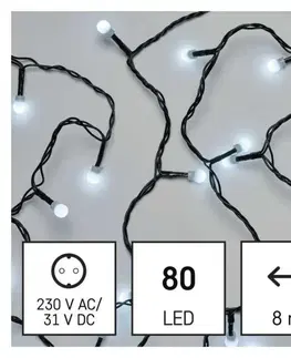 LED řetězy EMOS LED vánoční cherry řetěz – kuličky, 8 m, venkovní i vnitřní, studená bílá, programy D5AC06