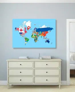 Obrazy mapy Obraz mapa světa s vlajkami