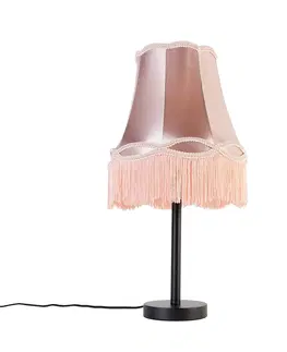 Stolni lampy Klasická stolní lampa černá s odstínem babička růžová 30 cm - Simplo