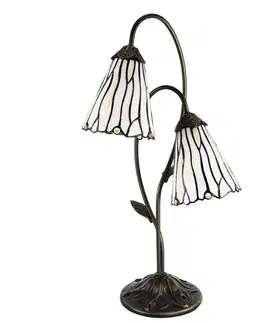 Svítidla Stolní Tiffany lampa 2 stínidla hnědé kamínky BrownEye - 35*18*61 cm E14/max 2*25W Clayre & Eef 5LL-6252