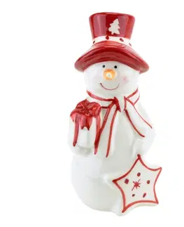 Vánoční dekorace Keramický sněhulák s kloboukem a hvězdou, 6,4 x 6,4 x 15,3 cm