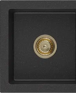 Sifony k pračkám MEXEN/S Mario granitový dřez 2-bowl 820x436 mm, czarny/srebrny metalik,+ zlatý sifon 6504822000-73-G
