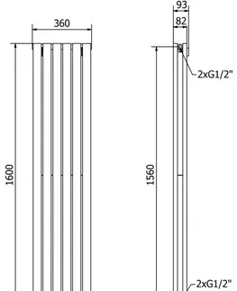 Radiátory MEXEN Dallas otopný žebřík/radiátor 1600 x 360 mm, 1039 W, antracit W214-1600-360-00-66