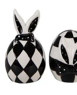 Cukřenky Černobílá keramická slánka a pepřenka Black&White Bunny - Ø 5x9 cm/ Ø 5x7 cm Clayre & Eef BST