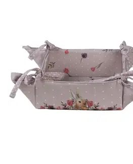 Chlebníky Bavlněný košík na pečivo s králíčkem Happy Bunny - 35*35*8 cm Clayre & Eef HBU47