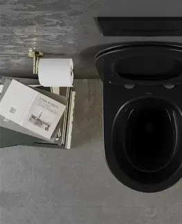 Záchody MEXEN Lena Závěsná WC mísa včetně sedátka s slow-slim, duroplast, černá mat / zlatý vzor 30224077