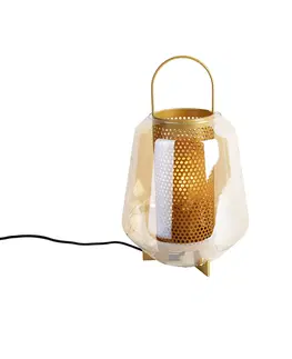 Stolni lampy Stolní lampa Art Deco zlatá s jantarovým sklem 23 cm - Kevin