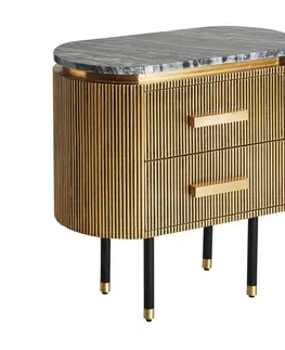 Designové a luxusní noční stolky Estila Luxusní art deco oválný noční stolek Chamoix s kovovou zlatou konstrukcí a černou mramorovou deskou 68cm