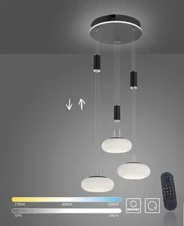 Chytré osvětlení PAUL NEUHAUS Q ETIENNE závěsné svítidlo Smart Home, černá, kruhové, 3 ramenné ZigBee 2700-5000K