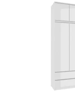 Komody Expedo Skříň ARIVA S90, 90x235x51, bílá/bílá lesk + nástavec