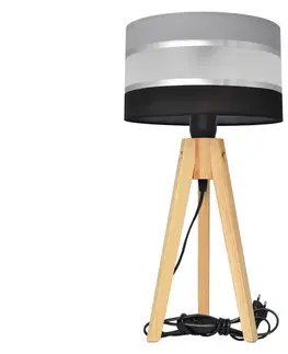 Lampy  Stolní lampa HELEN 1xE27/60W/230V šedá/černá/chrom/borovice 