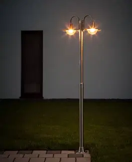 Pouliční osvětlení Lindby Nerezové stožárové svítidlo Damion s 2 hlavami
