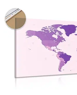 Obrazy na korku Obraz na korku detailní mapa světa ve fialové barvě