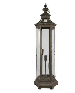 Lampy Bronzová antik stolní lampa ve tvaru lucerny - 29*25*79 cm / 3*E14 Clayre & Eef 5LMP345GO
