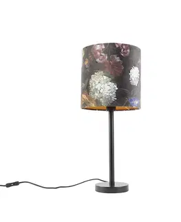 Stolni lampy Romantická stolní lampa černá s květinovým odstínem 25 cm - Simplo