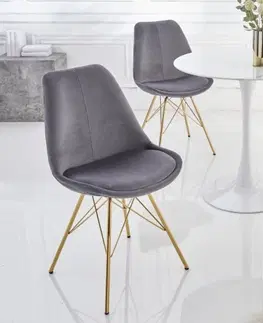 Luxusní jídelní židle Estila Art deco moderní jídelní židle Scandinavia s tmavě šedým sametovým čalouněním a zlatýma nohama 86cm